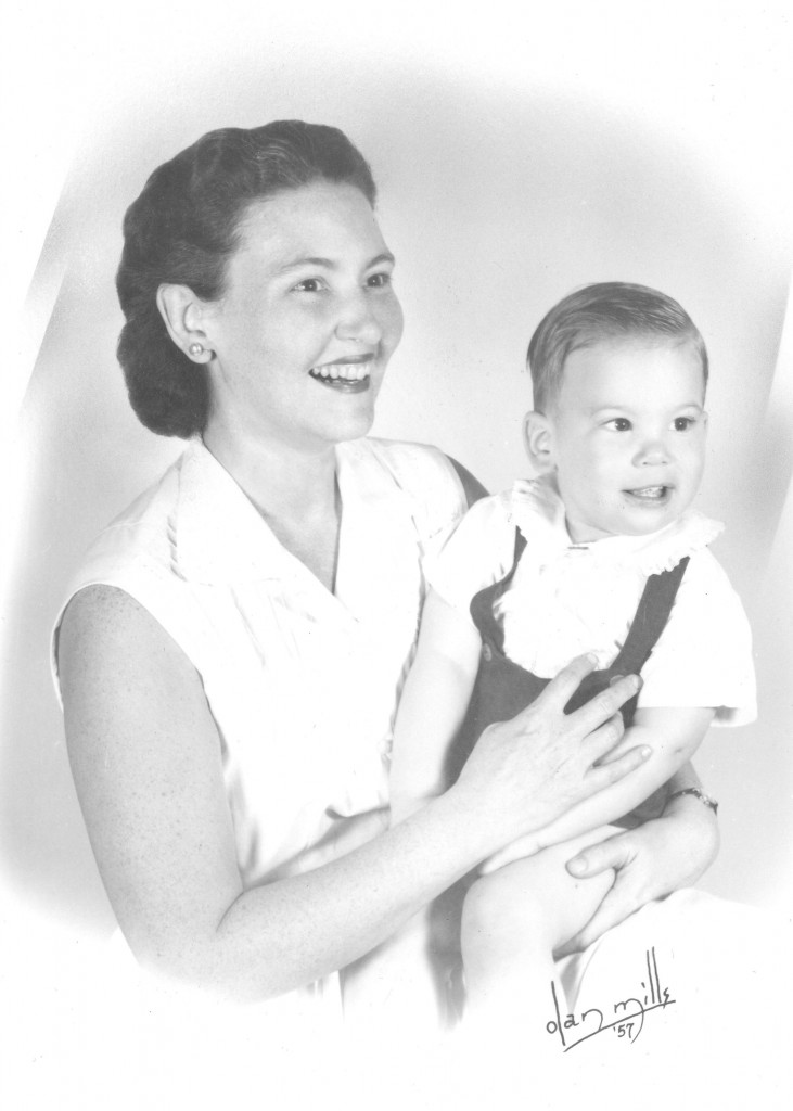 Muriel holding baby Clark, 1957.