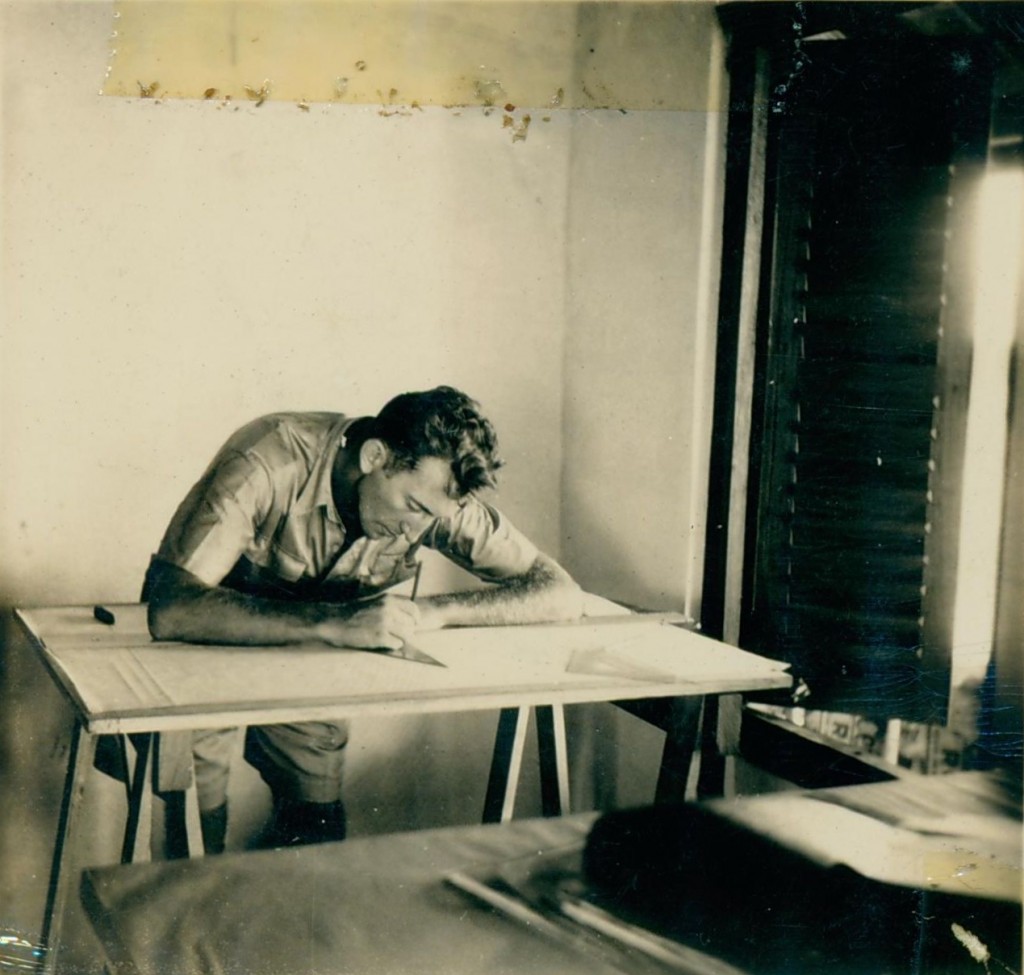 Hal at his desk in Africa, cir. 1941-42.