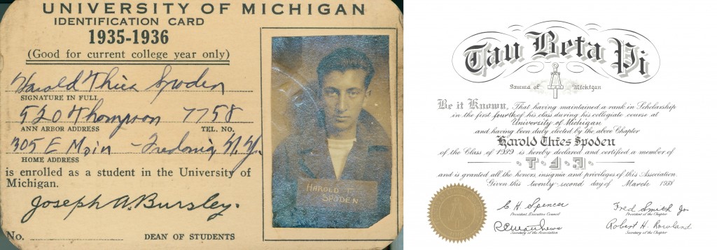 University of Michigan ID card and honors.