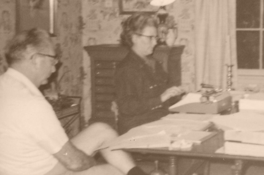 Muriel doing her genealogy, 1967.
