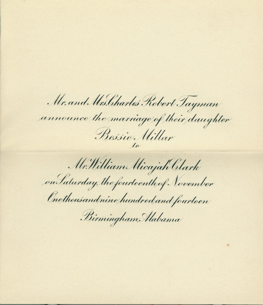 Clark-Tayman wedding announcement, 1914.